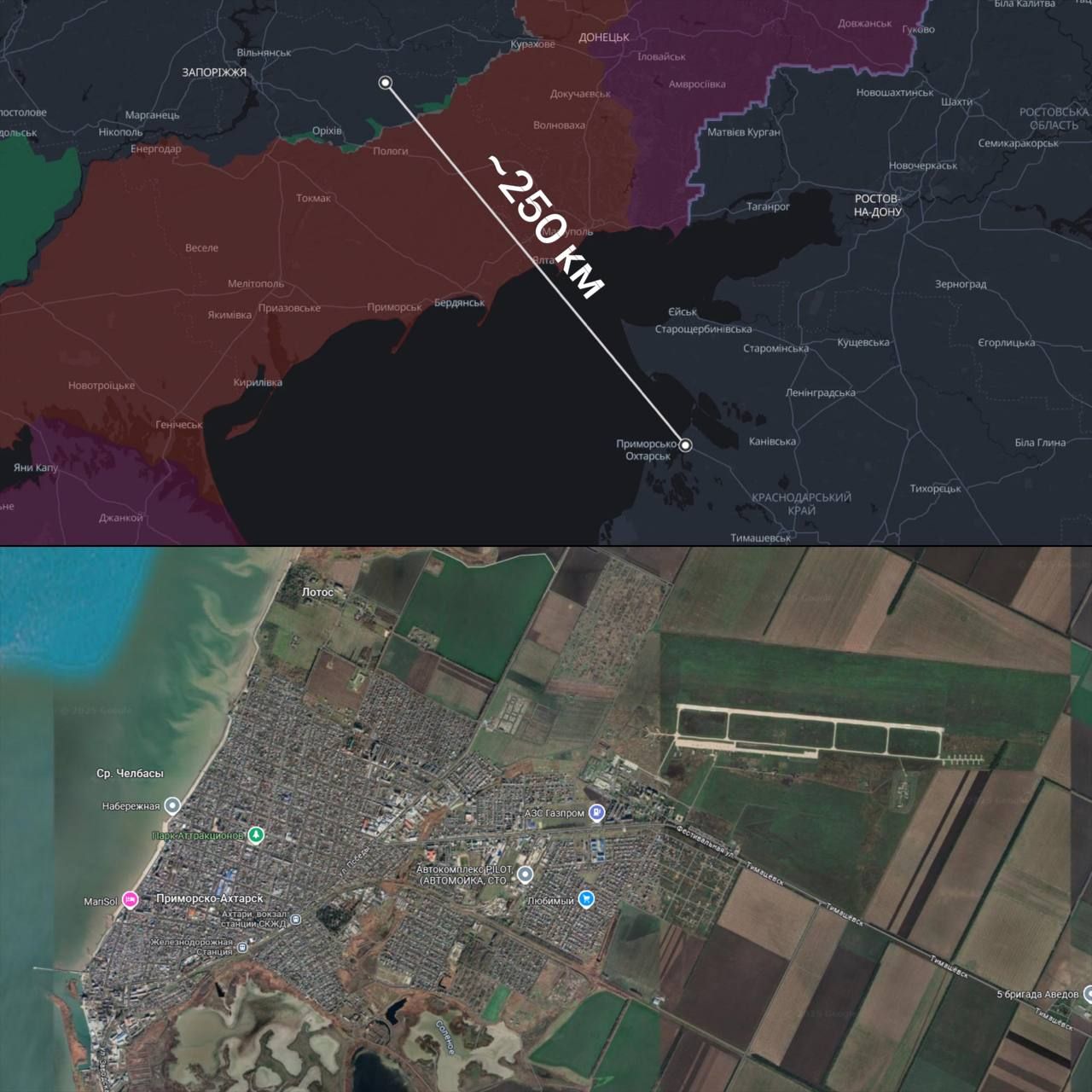 Снимка от Петро Андрющенко, местоположението на атакуваното летище в Русия