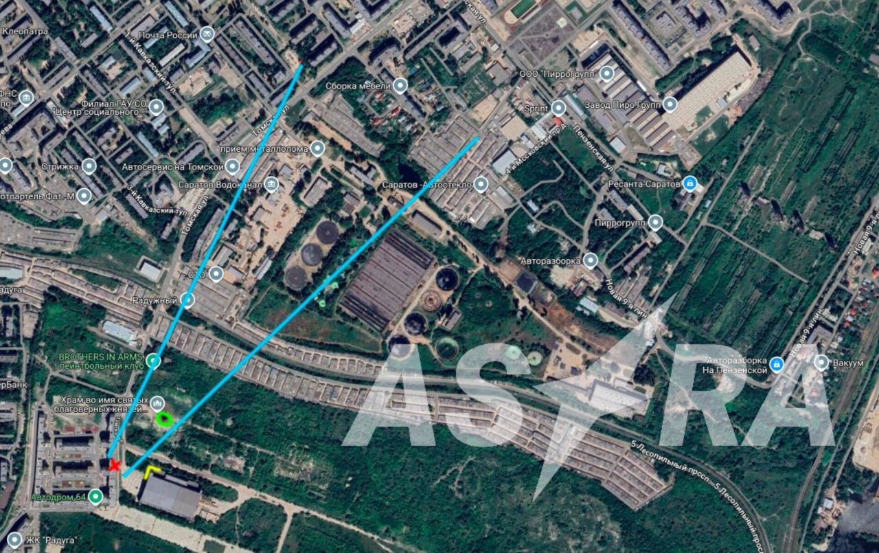 Траекторията на атаката на БЛА в Саратов на 28 март