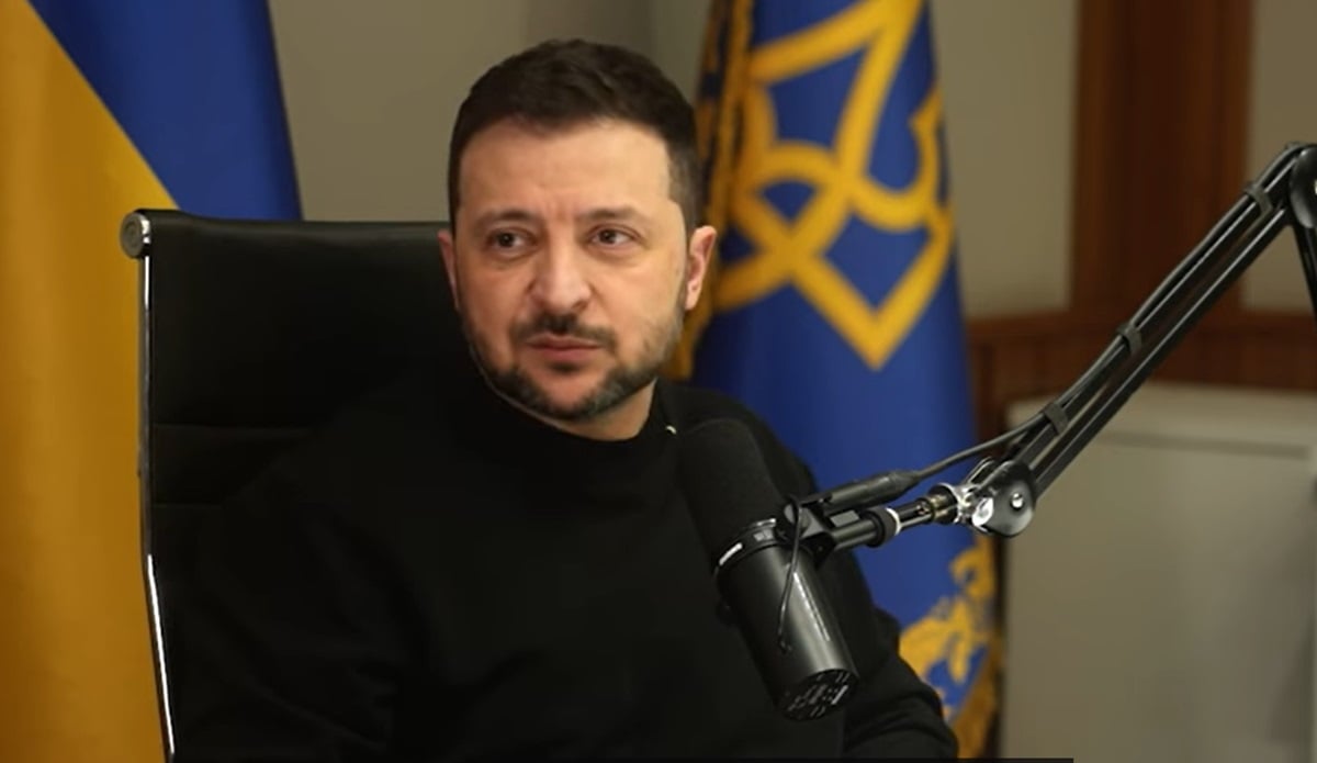 Prezydent Ukrainy Wołodymyr Zełenski podczas rozmowy