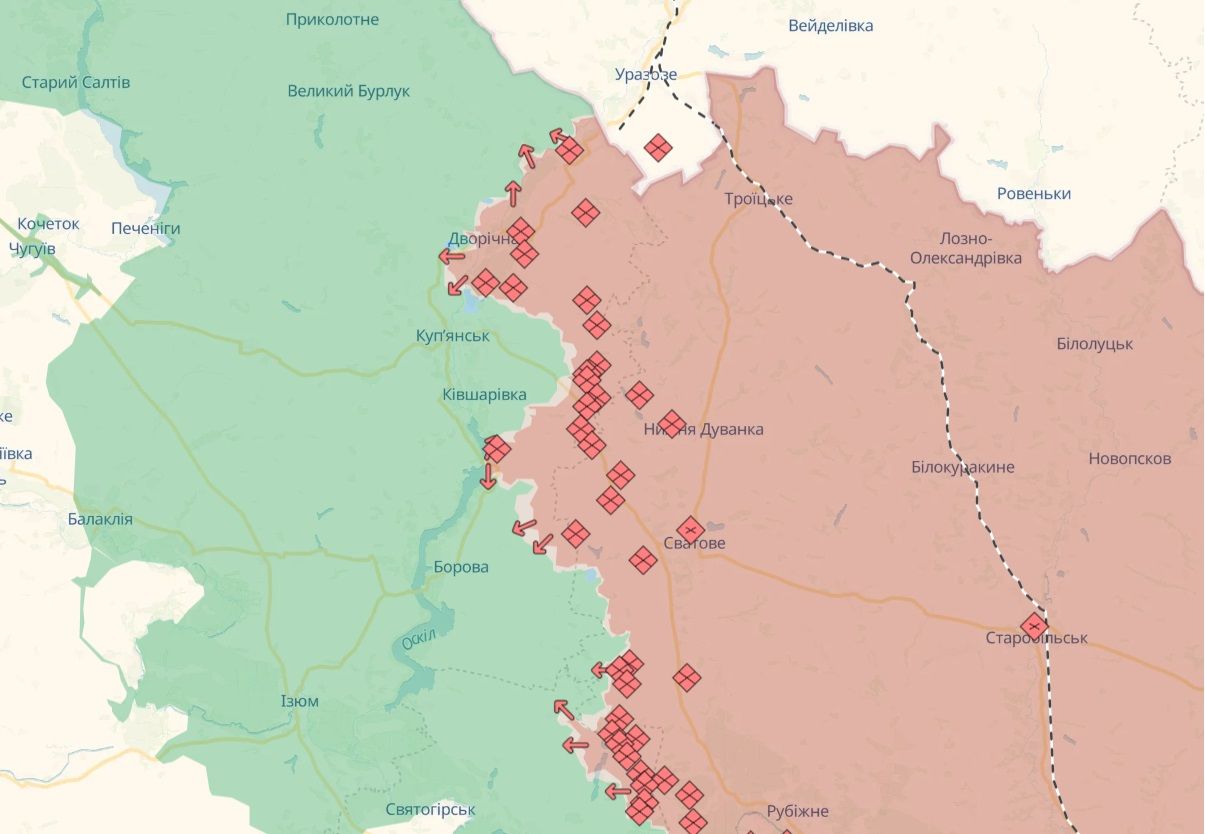 Mapa działań wojennych w obwodzie charkowskim na dzień 29 marca (DeepState)