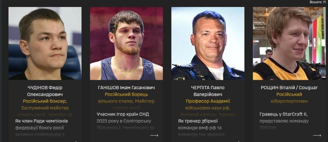 Foto Hlavné spravodajské riaditeľstvo, Ruskí športovci podporujúci vojnu